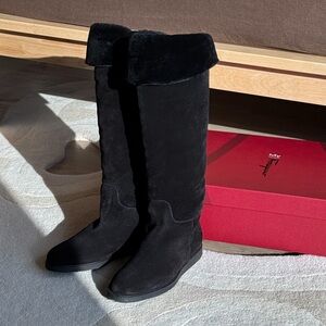 Salvatore Ferragamo Ferragamo Knee Flat Boots in Black Suede